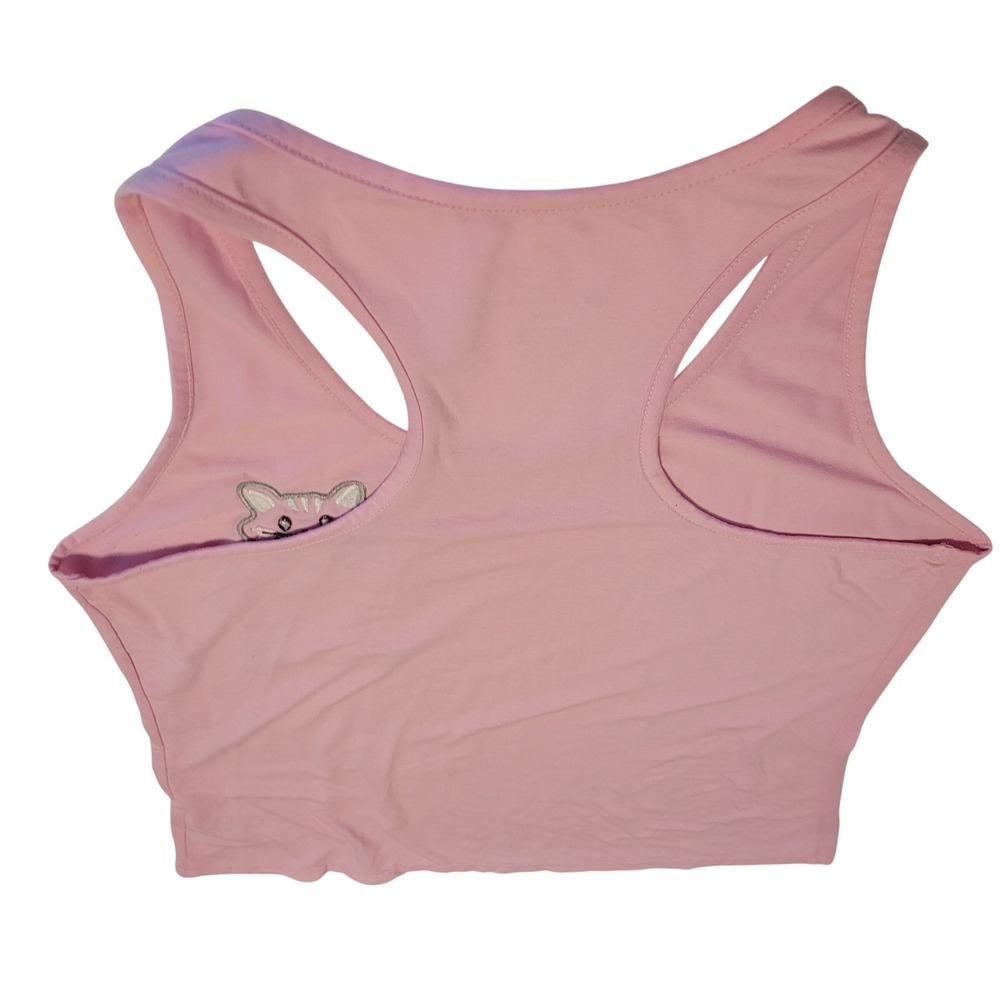 PJ Couture Cat Pocket Tank Top Womens Large Pink Excellent Racerback Crop - Picture 6 of 6